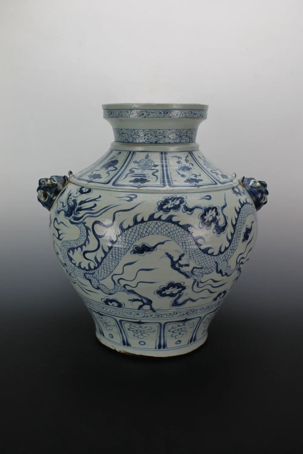 中国　元染　青花　花鳥文　四耳壷　C 3538 中国 元染 青花 花鳥文 四耳壷 C 3538 美術品・アンティーク